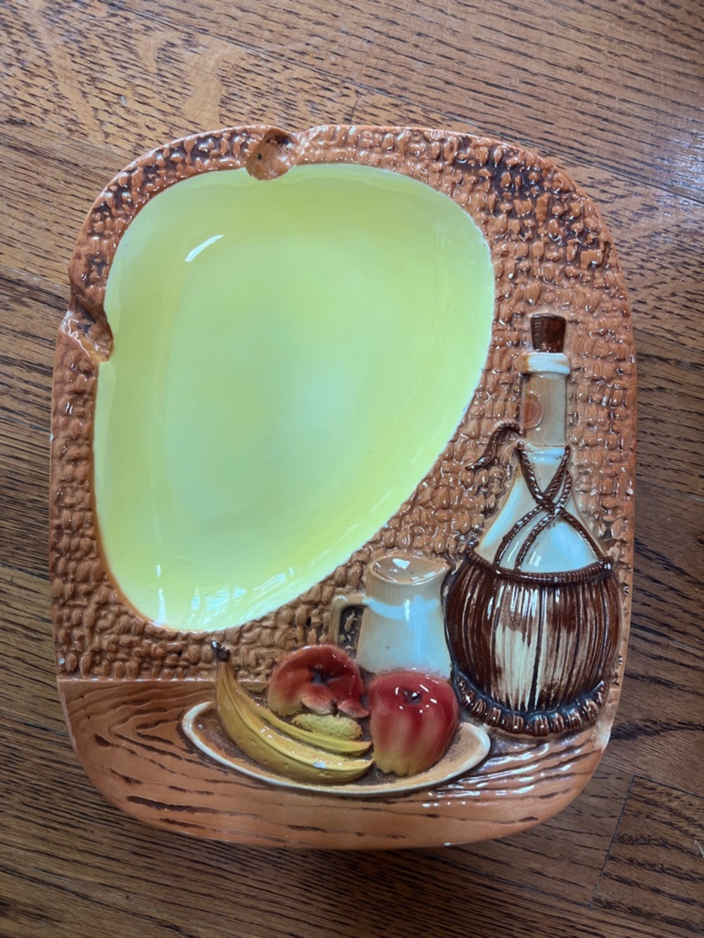 Mid-century Ceramic Fruit & Bottle  ash tray in Yellow and Brown